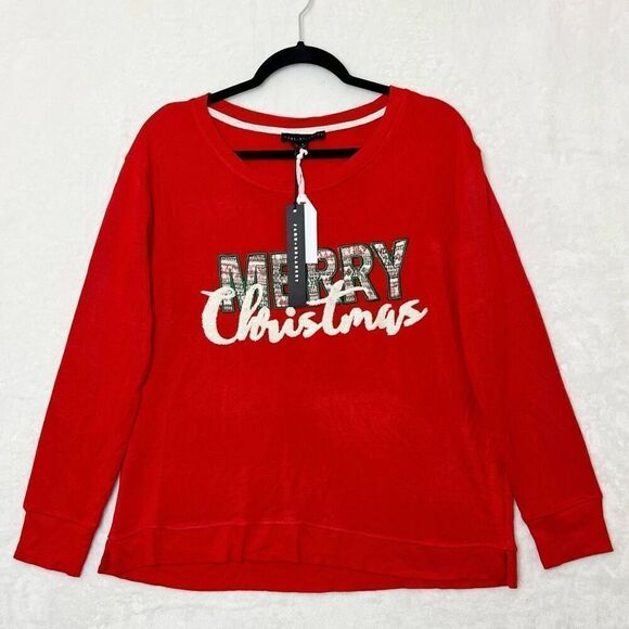 Anthropologie Jane + Delancey Red Merry Christmas Graphic Sweatshirt Size M NWT - Picture 1 of 7